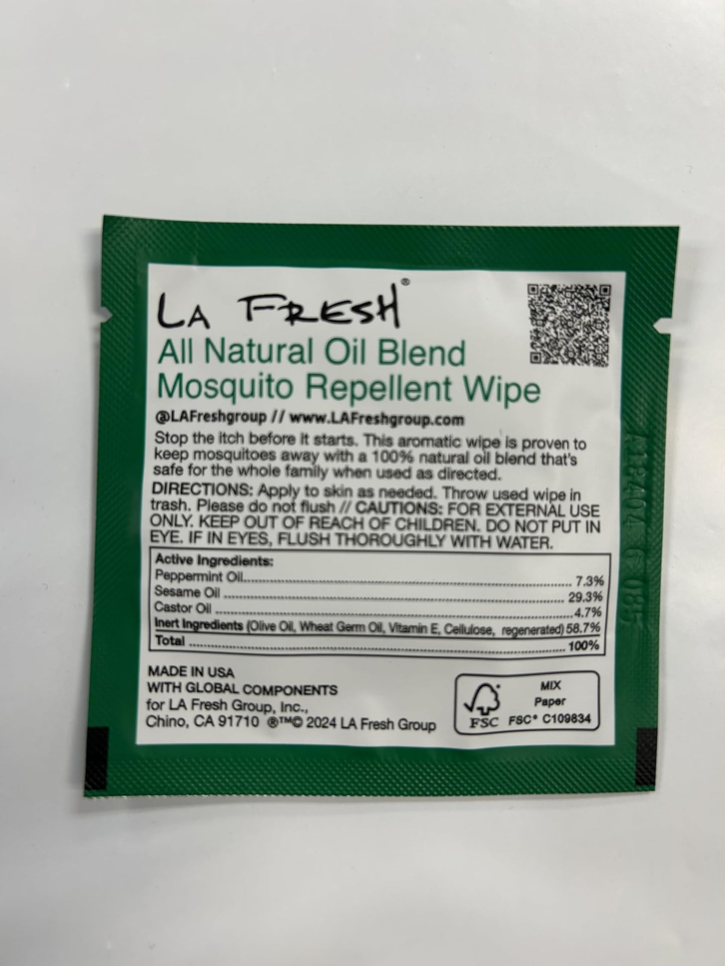 LA Fresh Natural Mosquito Repellent Wipes, 50 Count, Peppermint Scent