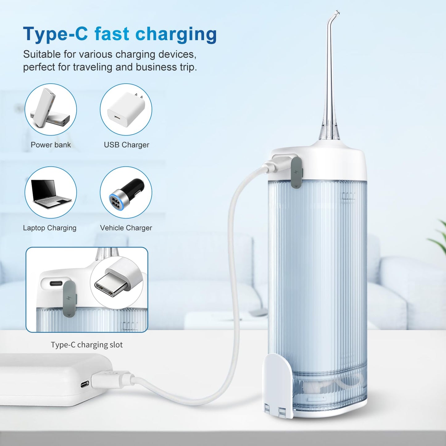 JNGOODS Mini Cordless Portable Water Flosser Oral Irrigator Water Teeth Cleaner Pick, Telescopic Water Tank, 4 Modes & IPX7 Waterproof, Home & Travel Water Flossers for Teeth, Braces Bridges Care.