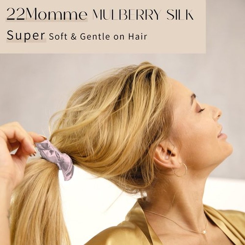 ZIMASILK 22 Momme 100% Pure Mulberry Silk Skinny Scrunchies for Women, Hair-Friendly & Luxurious Elastic Scrunchies Set (3 Scrunchies)
