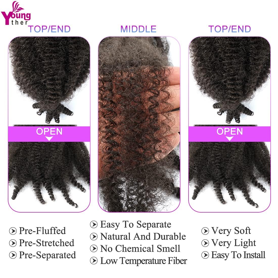 Pre-Separated Springy Afro Twist Hair 16 Inch 3 Packs Soft Spring Twist Hair for Butterfly Locs Wrapping Hair For Soft Locs Synthetic Marley Twist Braiding Hair Extensions for Black Women (#4)