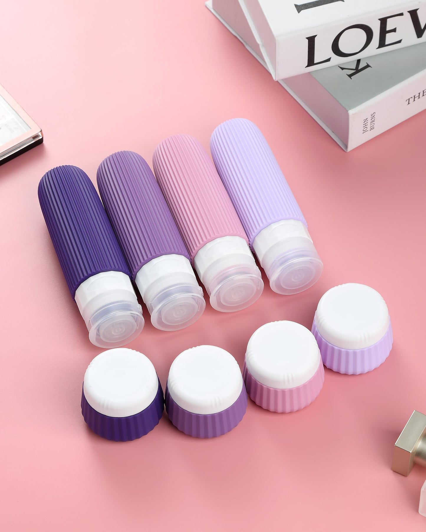 Mrsdry Travel Bottles for Toiletries 8 Pack, Tsa Approved Travel Size Toiletries 3 oz, Travel Containers for Toiletries, with Clear Bag, Leak Proof Silicone Squeezable Travel Essentials Creams Jars