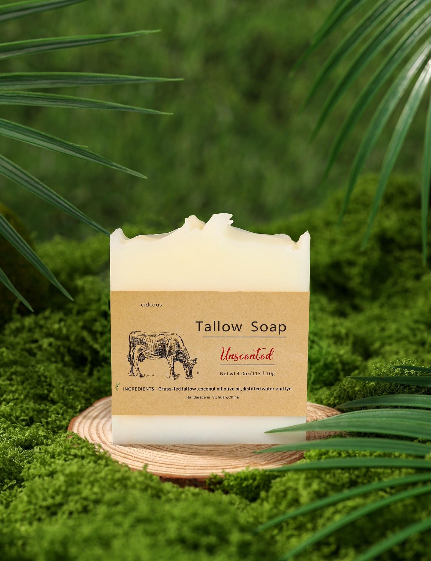 cidcous Grass-fed Beef Tallow Handmade Soap, Butter-based skincare, Natural cleansing bar for face and body, gently cleanses sensitive skin.