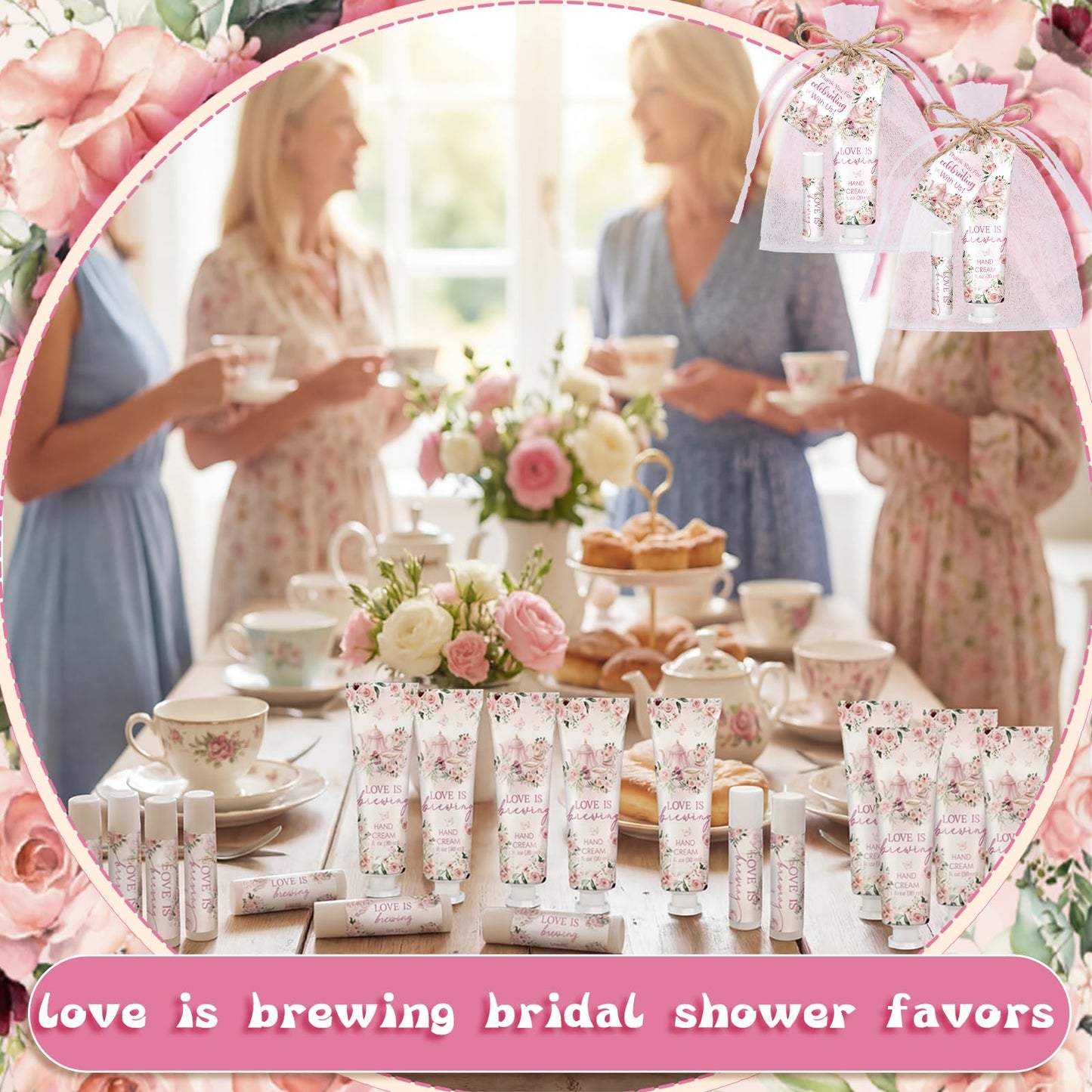 Loopeer 30 Sets Love Is Brewing Bridal Shower Hand Cream and Lip Balm Gift Bridal Shower Party Favors Thank You Gift for Guest Travel Size Wedding Party Supplies