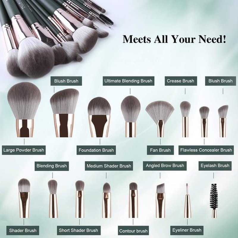 Makeup Brushes, Daubigny 16Pcs Complete Green Premium Synthetic Makeup Brush Set with Professional Foundation Brushes Powder Concealers Eye shadows Blush Makeup Brush for Perfect Makeup