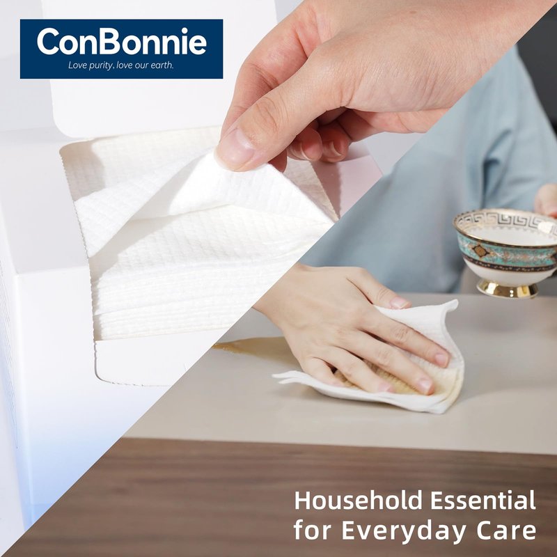Conbonnie Clean Face Towels XL, Thickened Design, 10"×12" Biobased Facial Towels, Disposable Face Towelette, Makeup Remover Dry Wipes for Skin Care, Clean Skin, 100 Count (2 Pack)
