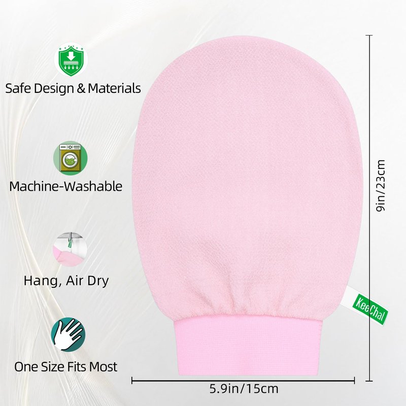KeeChal Exfoliating Glove, Upgrade Double-layer Cushioned, for Delicate Skin & Beginners, Brighten Tattoos, Remove Dead Skin, for Self-Tan Prep/Removal & Keratosis Pilaris (1 pc, Blush Pink)