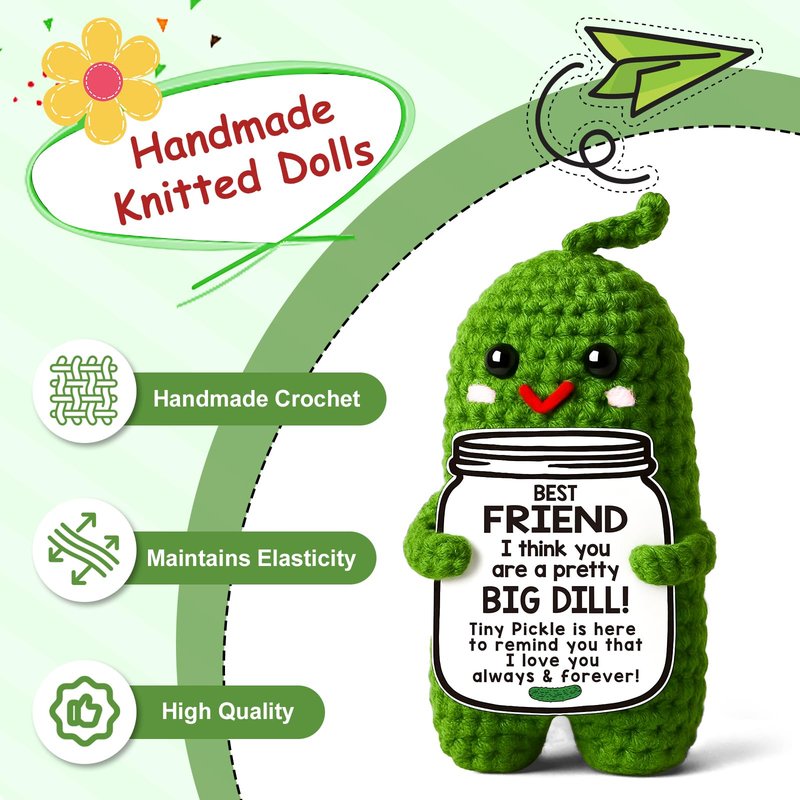 MAMAGIFTREE Birthday Gifts for Women Best Friends,Handmade Crochet Pickle Cool Funny Gag Friendship Gift for Female Friends,Bestie, Coworkers Self Care Emotional Cute Desk Decor