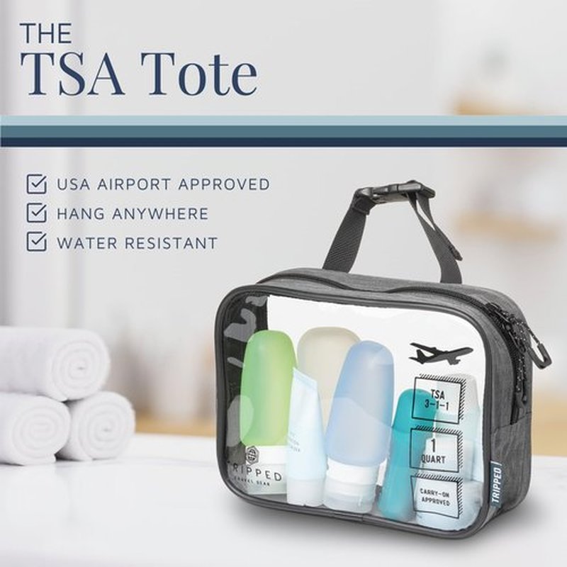 Toiletry Bag Kit Set: Hanging Travel Toiletry Bag + 311 TSA Cosmetic Liquid Bag + Ultralight Accessory Organizer Pouch Grey