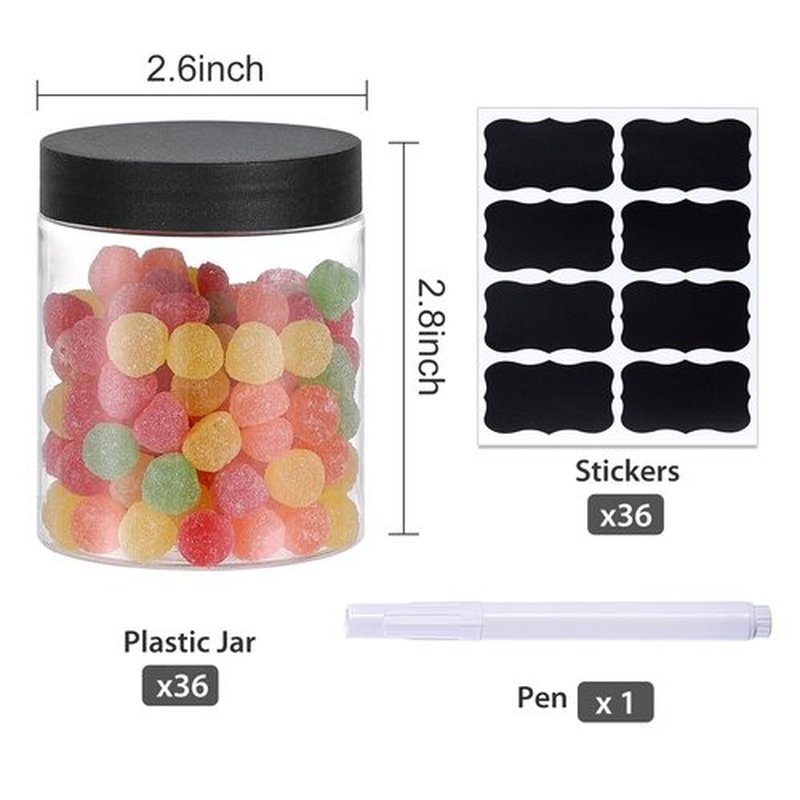 36PCS 8OZ Plastic Jars with Screw On Lids, Pen and Labels Refillable Empty Round Slime Cosmetics Containers for Storing Dry Food, Makeup, Slime, Honey Jam, Cream, Butter, Lotion (Black)