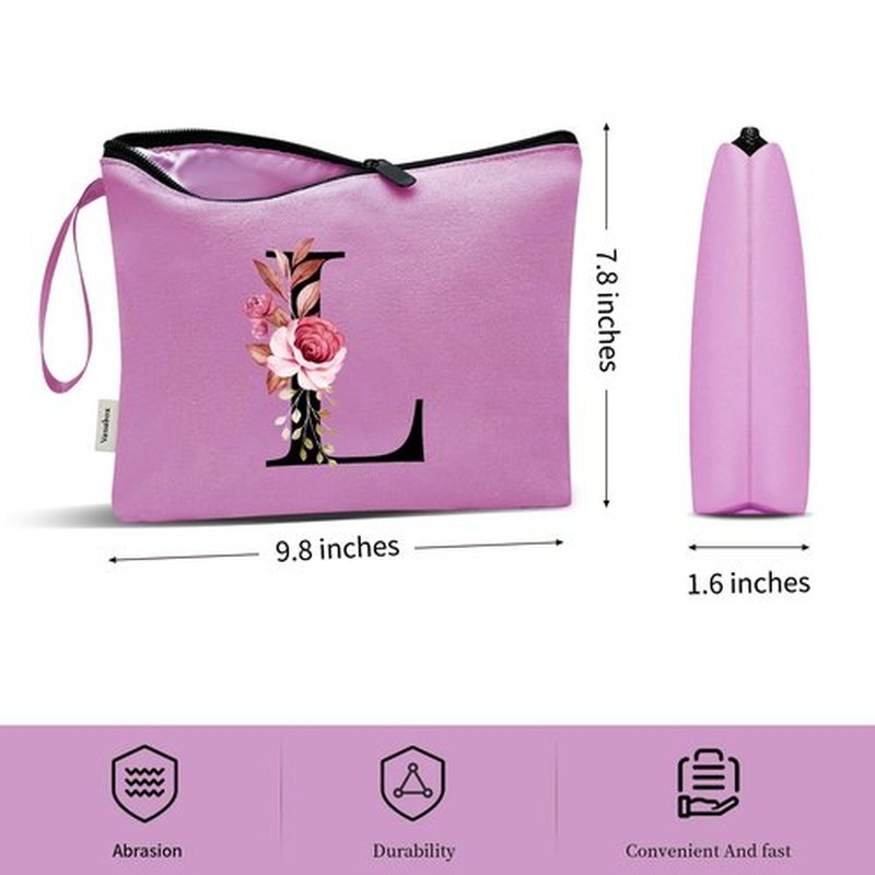 Vavabox A-Z Personalized Makeup Bag,Birthday Gifts for Women Mom,Gifts for Best Friend,Bride Bridesmaid Cosmetic bag (L, Purple)