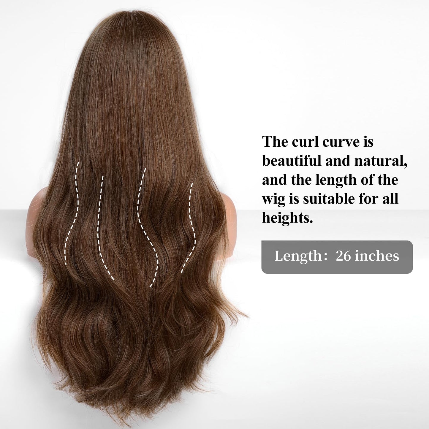 HAIRCUBE Brown Wig with Bangs for Women Brown Long Wavy Hair Wig Wig Curly Wavy Synthetic Wigs for Girls Daily Party Use