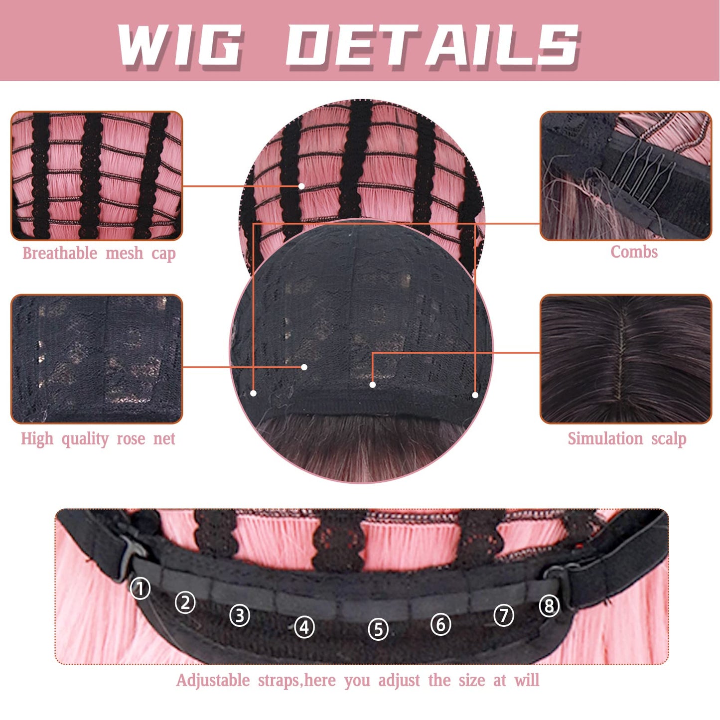 MISSQUEEN Light Pink Long Wigs with Bangs, Straight Long Pink Cosplay Wigs for Women,Pink Omber Wig Natural Looking for Party and Cosplay(30 Inch)