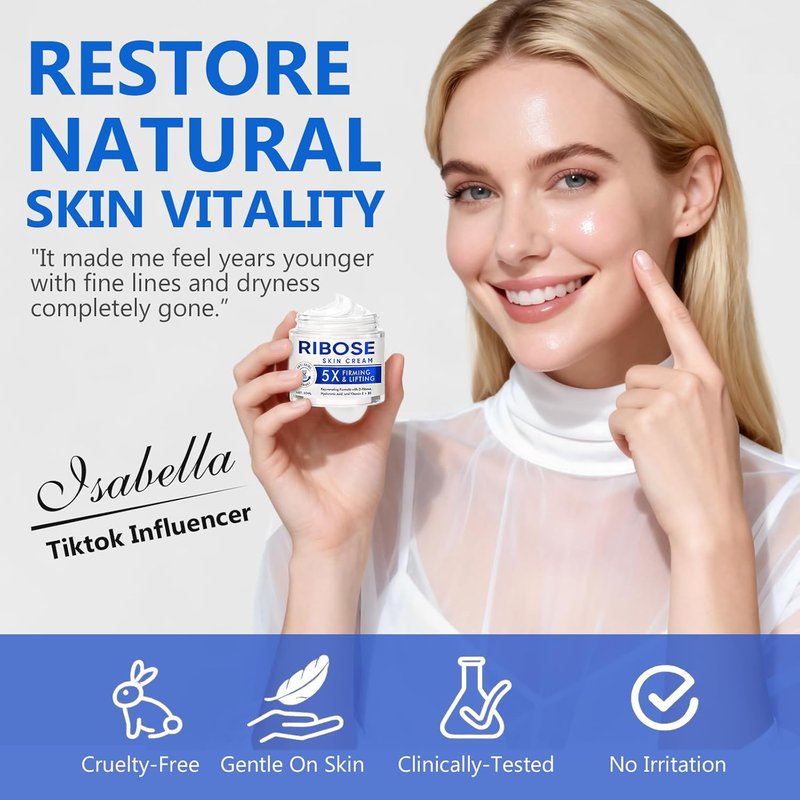 D-ibose Cream - Anti-Aging Moisturizing Cream for Firm Skin | Deep Hydration & Collagen Support, 2 Oz