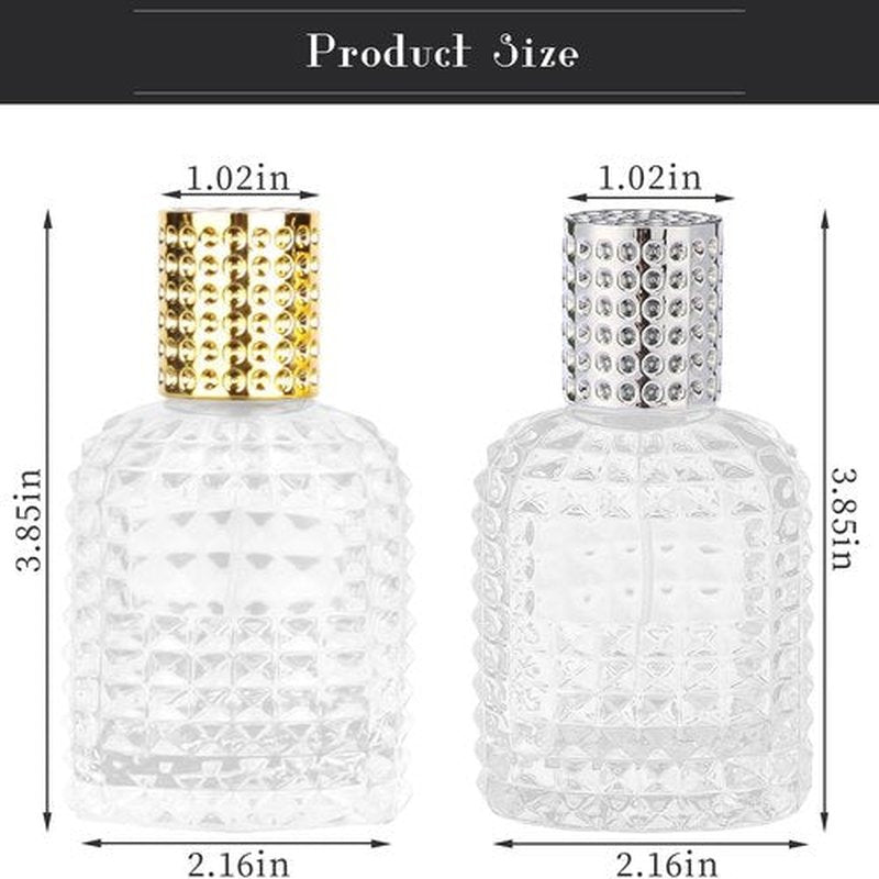 Gsteng Refillable Spray Perfume Bottles, Clear Thick Glass Empty Perfume Bottle, Gold&Silver Perfume Atomizer,Travel Cologne Sprayer Bottles. (Gold & Silver, 1.7 Ounces)