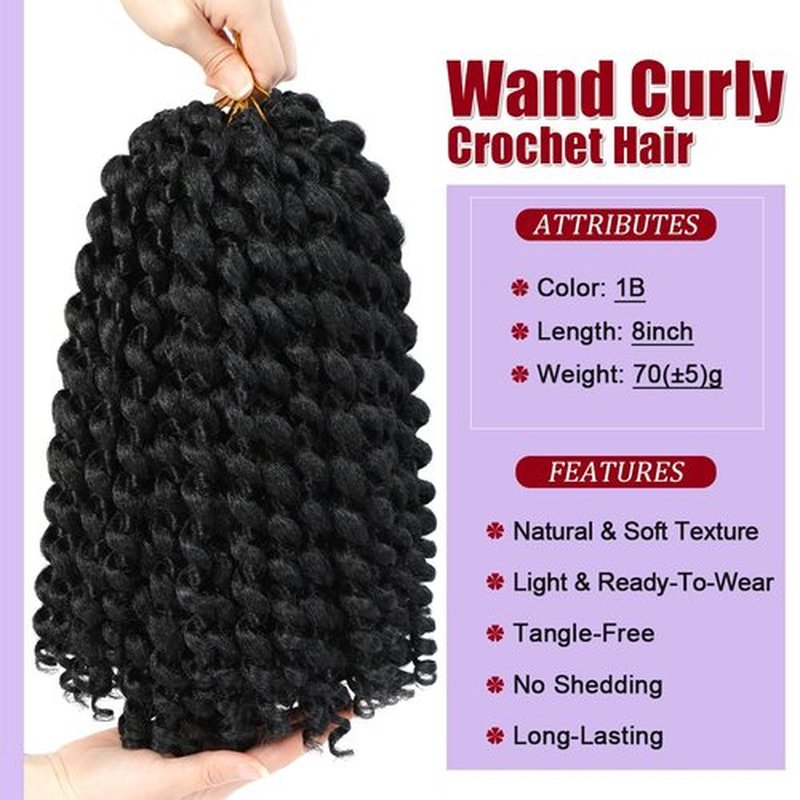 GetMaige Jamaican Bounce Crochet Hair For Black Women 4packs 72 Roots Natural Black Jumpy Wand Curls Crochet Hair Short Pre Looped Curly Crochet Hair (8inch (pack of 4), 1B)