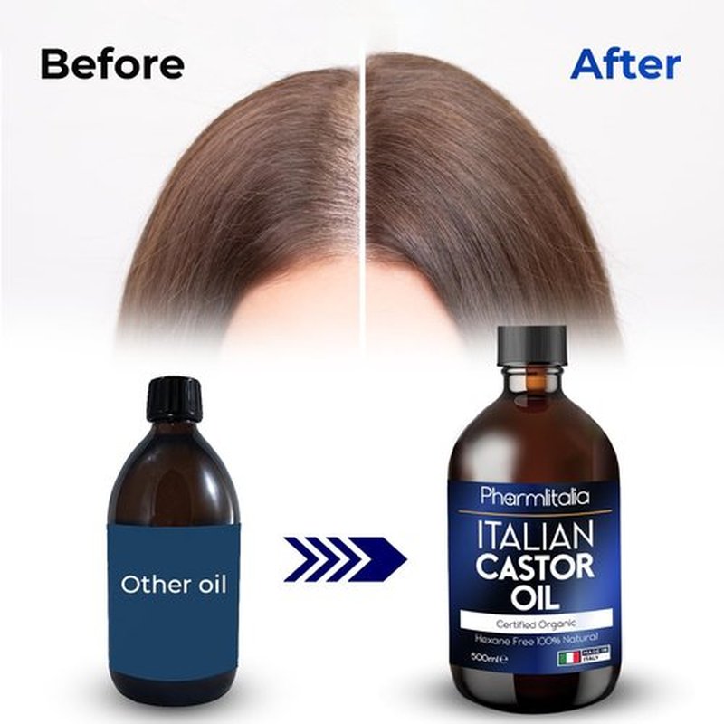 Pharmlitalia Organic Castor Oil Organic Cold Pressed Unrefined - Hexane free Golden Castor Oil for face, hairs, Eyelashes, Skin care and Nails - aceite de castor organico puro - 500ml