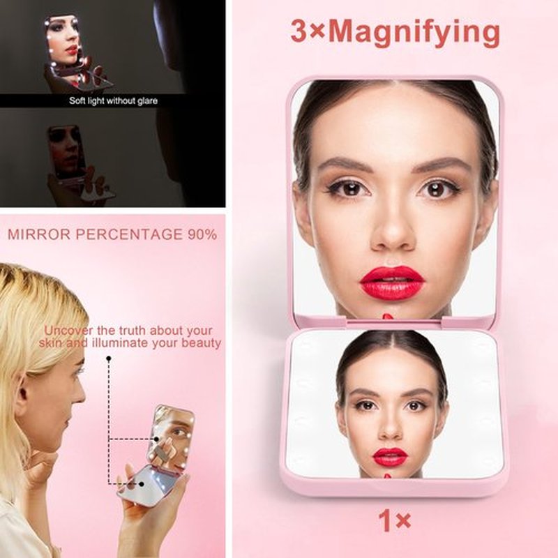 STINI Portable Mirror - Makeup Mirror with Light, Compact Mirror, Small Pocket Mirror, Portable Makeup Mirror 1X/3X Magnification Compact LED Mirror Initial G