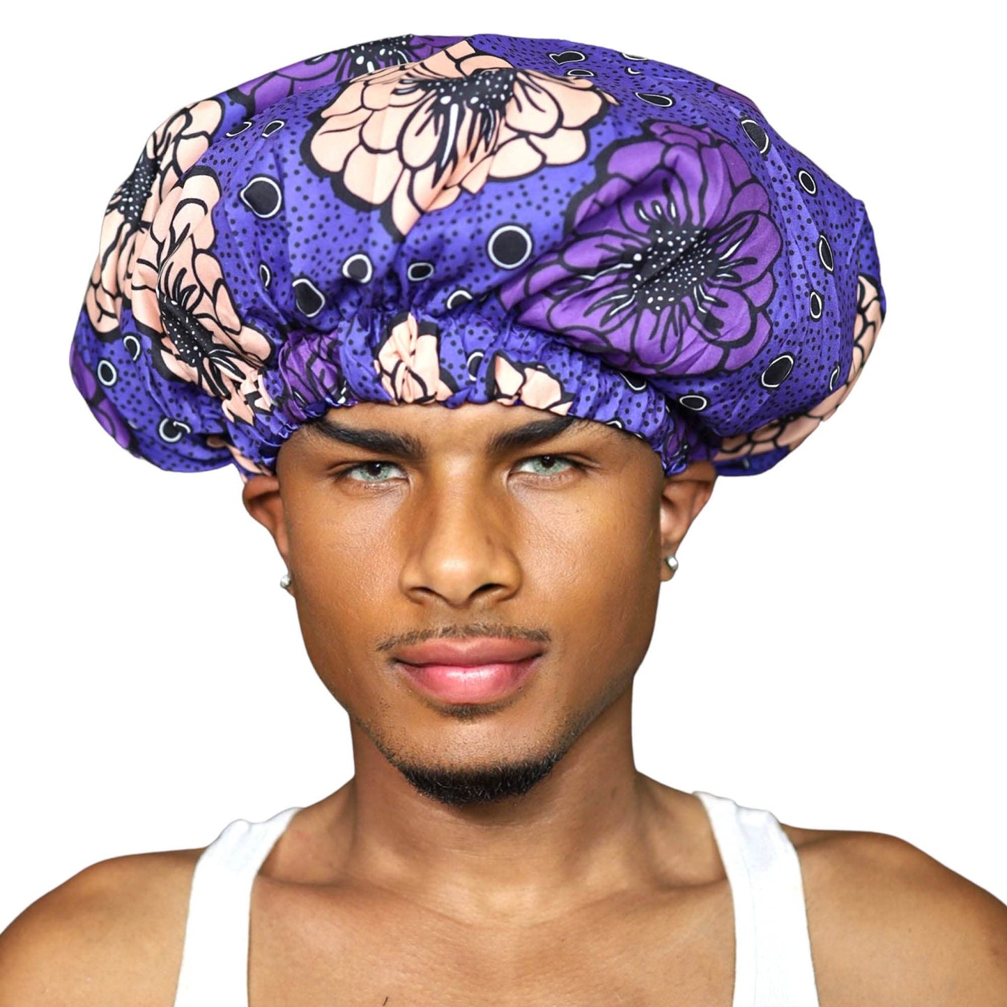 Melanin Crown Silk Hair Wrap for Sleeping â Premium Satin Hair Bonnet for Sleeping â Universal Fit Bonnet for Curly Hair Protects Against Breakage â Beautiful Colorful Designs Satin Sleep Cap Purple