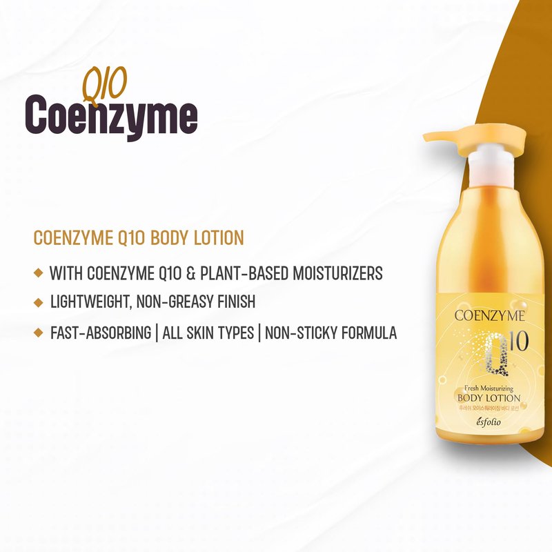 esfolio Coenzyme Q10 Body Lotion – Moisturizing Shower Gel with Grapefruit, Lemon & Pearl Extracts – Lightweight Hydration for Dry Skin – Korean Skincare (500 ml / 16.9 fl oz)