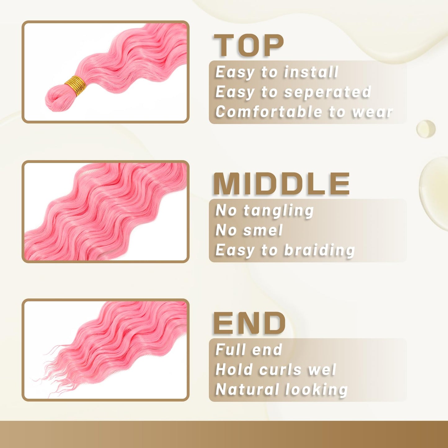 Eerya Long Curly Braiding Hair 18 Inch 2 Packs Pink Ocean Wave Crochet Hair for Black Women Deep Wave Braiding Hair for Boho Braids (18 inch, Pink)