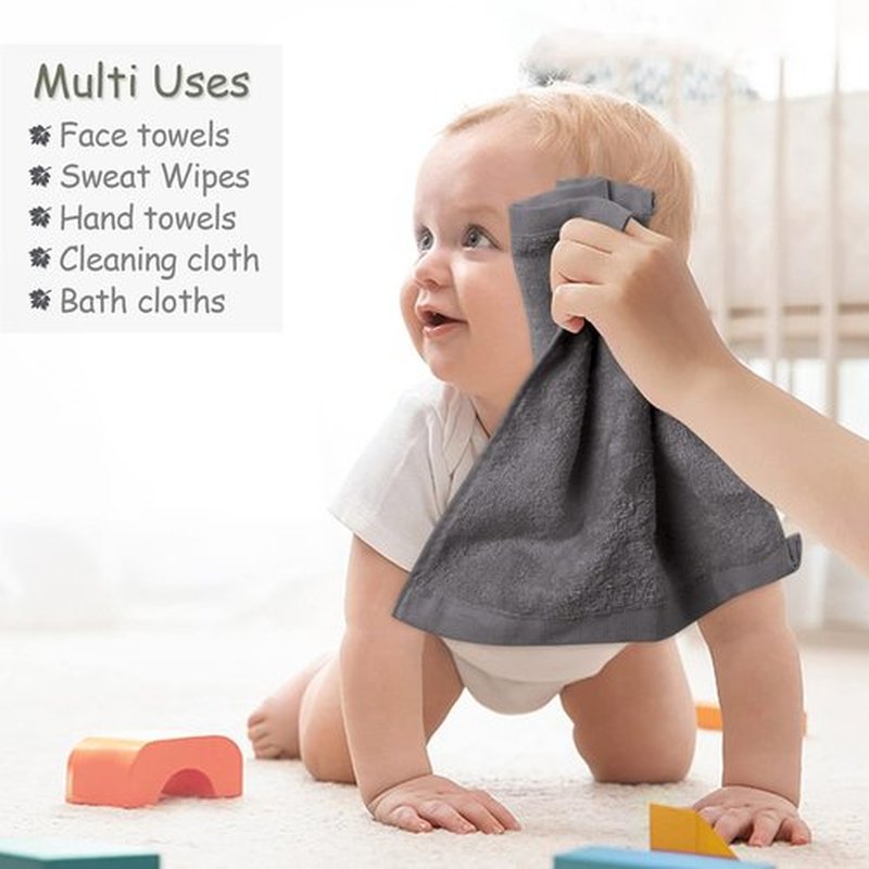 Yoofoss Luxury Washcloths Towel Set 10 Pack Baby Wash Cloth for Bathroom-Hotel-Spa-Kitchen Multi-Purpose Fingertip Towels and Face Cloths 10'' x 10'' - Dark Grey