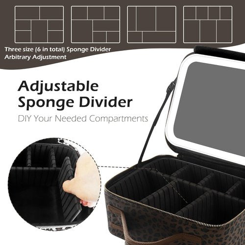 MOMIRA Makeup Bag with Mirror and Light Travel Makeup Train Case Cosmetic Bag Organizer Portable Artist Storage Bag with Adjustable Dividers Makeup Brushes Storage Organizer