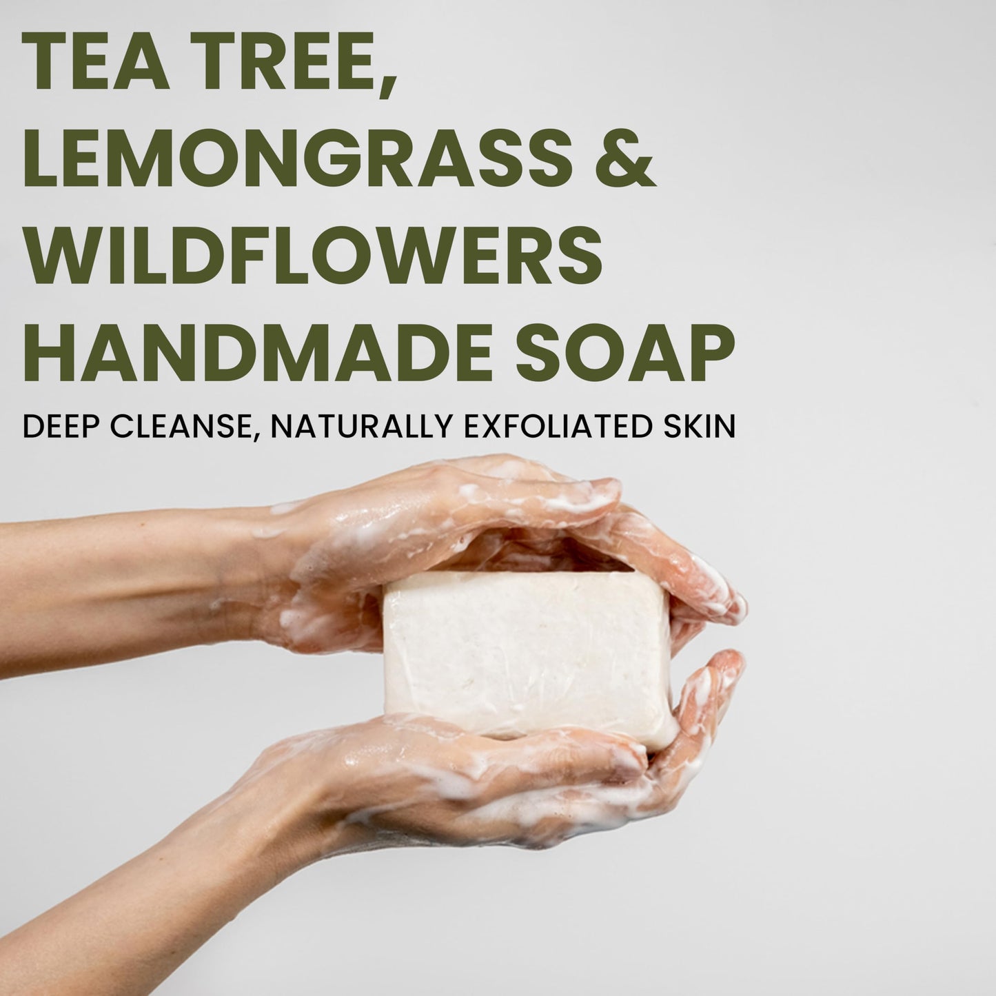 HERBOGANIC Tea Tree, Lemongrass & Wildflower Handmade Soap - Natural, Moisturizing Soap Bar for Soft and Smooth Skin with a Spa-Like Experience Pack of 1 (100g)