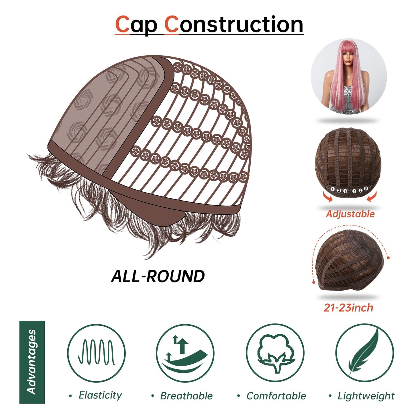 testar Pink Wigs for White Women Long Straight Wigs With Bangs Natural Looking Heat Resistant Fiber Synthetic Wigs for Any Occasion Use 26IN