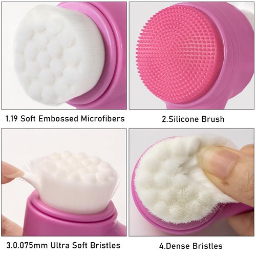 Beomeen Face Brush 2 in 1, Silicone Facial Cleansing Exfoliating Brush Soft Bristles Pore Deep Cleansing, Jade Face Roller Skin Care Tools, Manual Dual Face Wash Scrub Brush Massaging Gift,PurpleBlack
