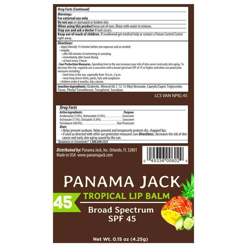 Panama Jack Sunscreen Lip Balm - SPF 45, Broad Spectrum UVA-UVB Sunscreen Protection, Prevents & Soothes Dry, Chapped Lips, Tropical, 2-pack