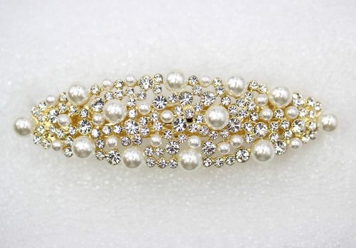 Faship Gorgeous Clear Rhinestone Crystal Pearl Floral Barrette