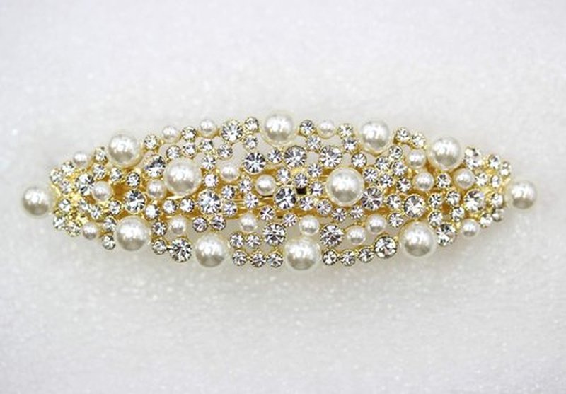 Faship Gorgeous Clear Rhinestone Crystal Pearl Floral Barrette