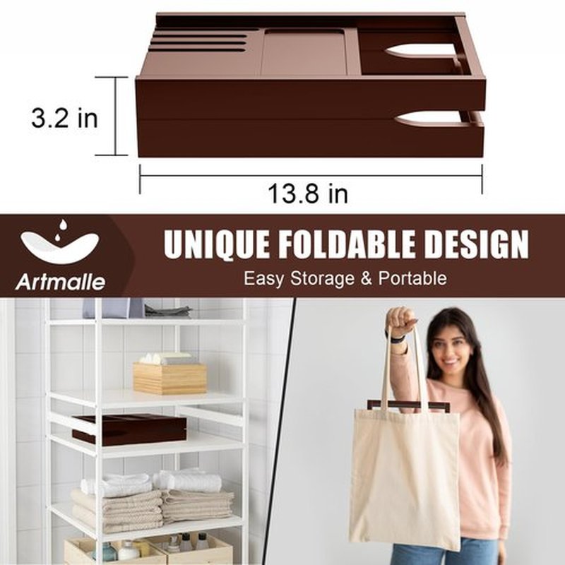 Artmalle Bathtub Tray for Tub, Expandable Bamboo Bath Caddy Tray with Book Stand for Home Spa Relaxing, Foldable Minimalist Bathroom Accessories for Women Men (Simple, Brown)