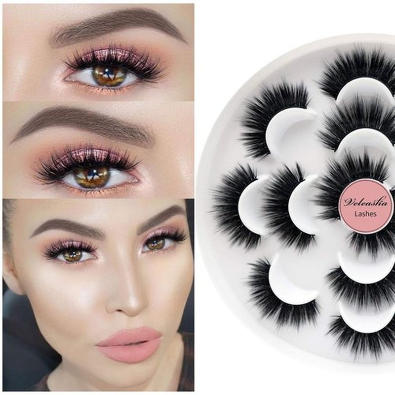 Veleasha Lashes 5D Faux Mink Lashes Volume False Eyelashes Handmade Fluffy Eye Lashes Fake Lashes Eyelashes 7 Pairs Luxurious Fake Eyelashes Pack (5D15)