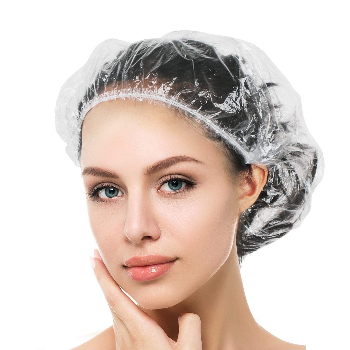 Auban 80 PCS Shower Cap Disposable Extra Large,Bath Caps Clear Waterproof Plastic Elastic Hair Bath Cap Hotel Travel Essentials Accessories Deep Conditioning Hair Care(23.6")