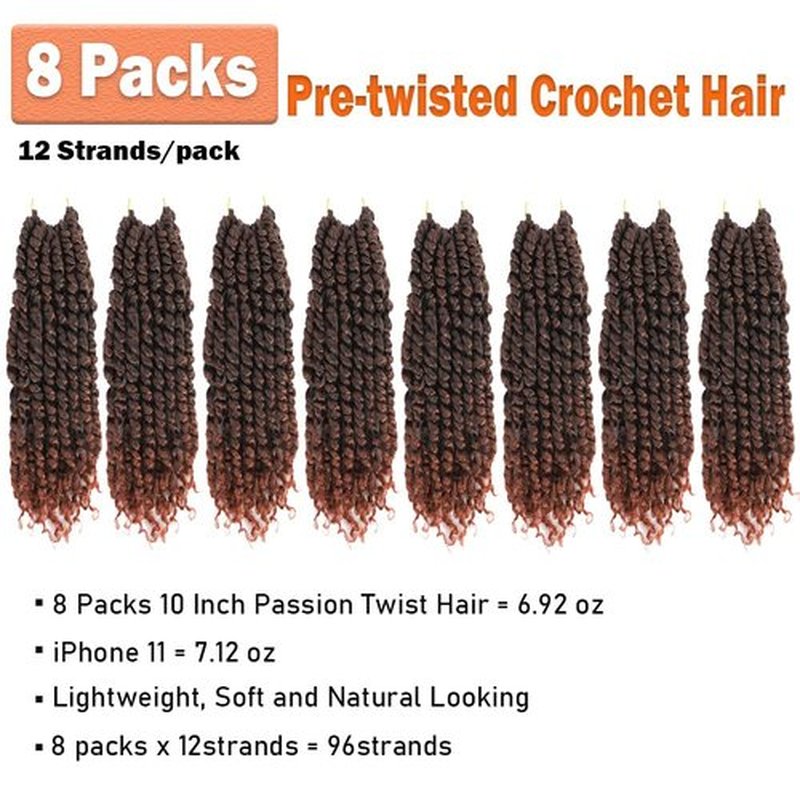 Passion Twist Crochet Hair 6 Inch 8 Packs Pre-Twisted Passion Twist Hair Crochet Hair for Black Women Pre-Looped Crochet Braids Synthetic Crochet Hair Extensions #T350