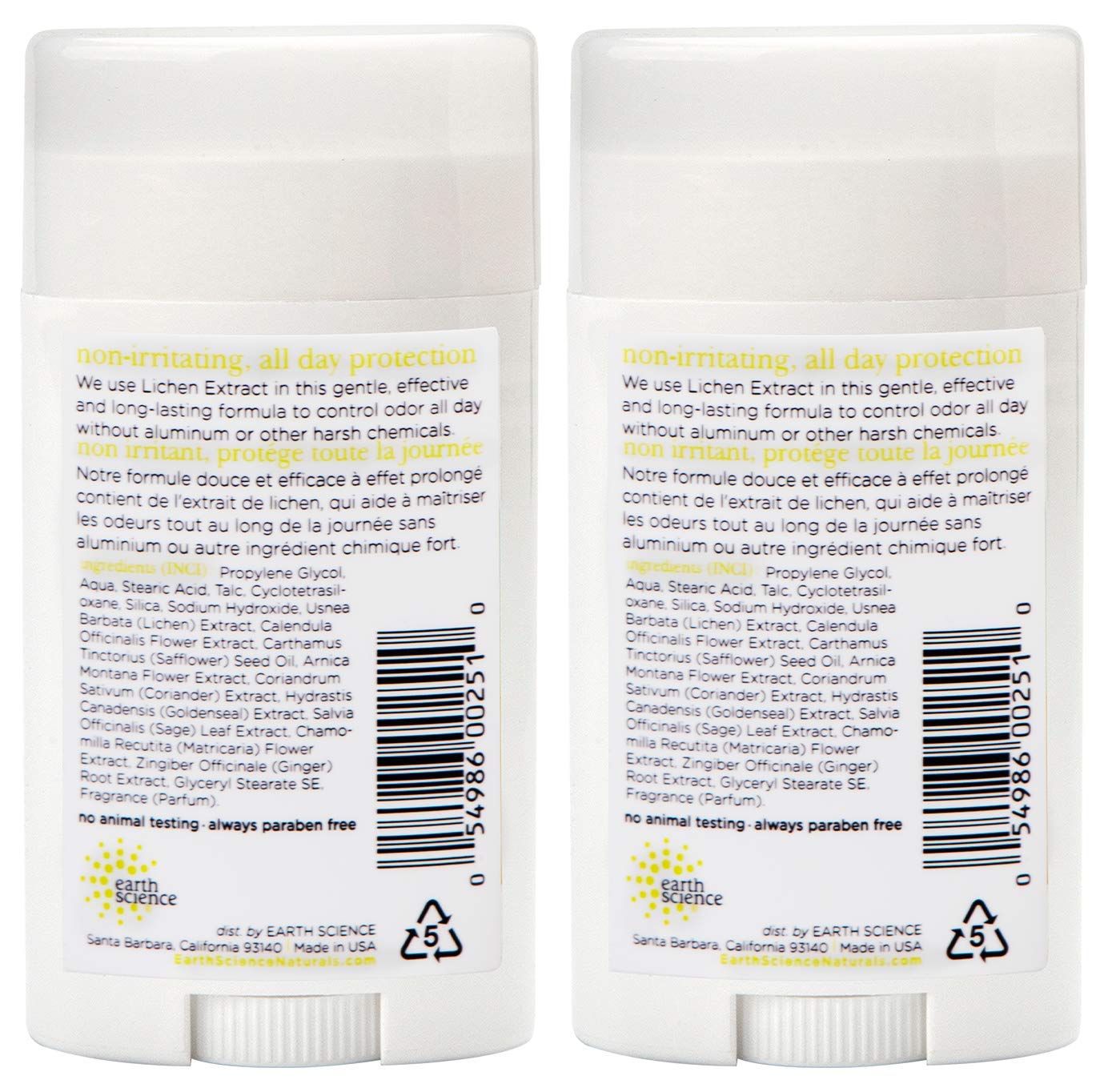 EARTH SCIENCE - All-Natural Aluminum Free Herbal Scented Lichen Plant Deodorant, 2.45 Ounce (Pack of 4)