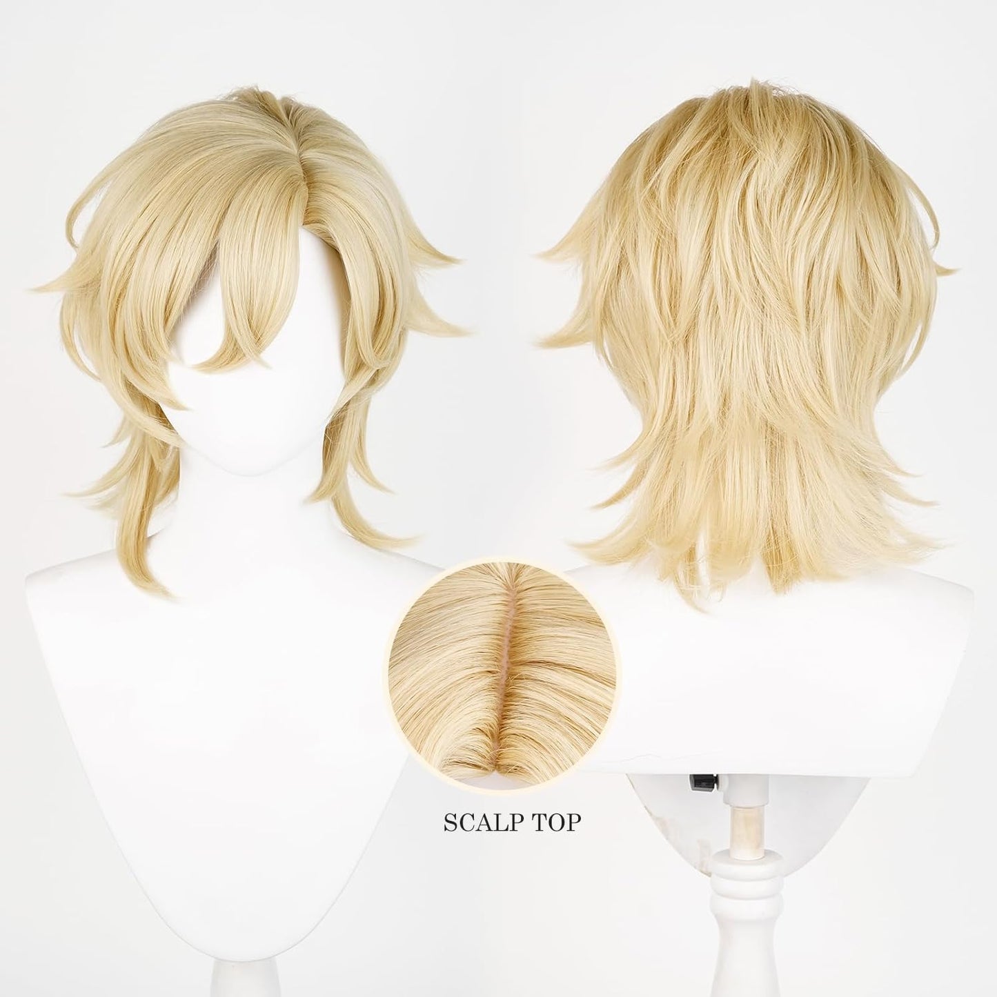 Gorgewg for Aventurine Cosplay Wig Star Rail HSR 40cm Short Blonde Side Part Layered Roleplay Costume Wigs Synthetic Hair
