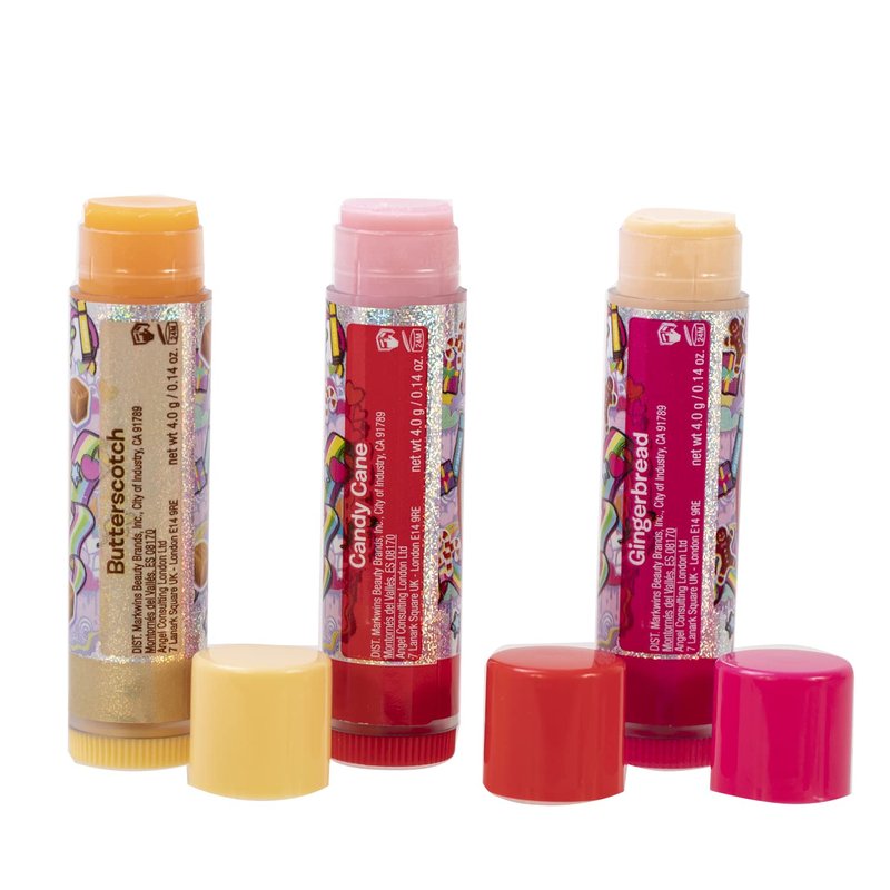 Lip Smackers Flavored Lip Balm Tropical Fever - Moisturizing, Soothing Trio Pink Gingerbread, Candy Cane, Caramel