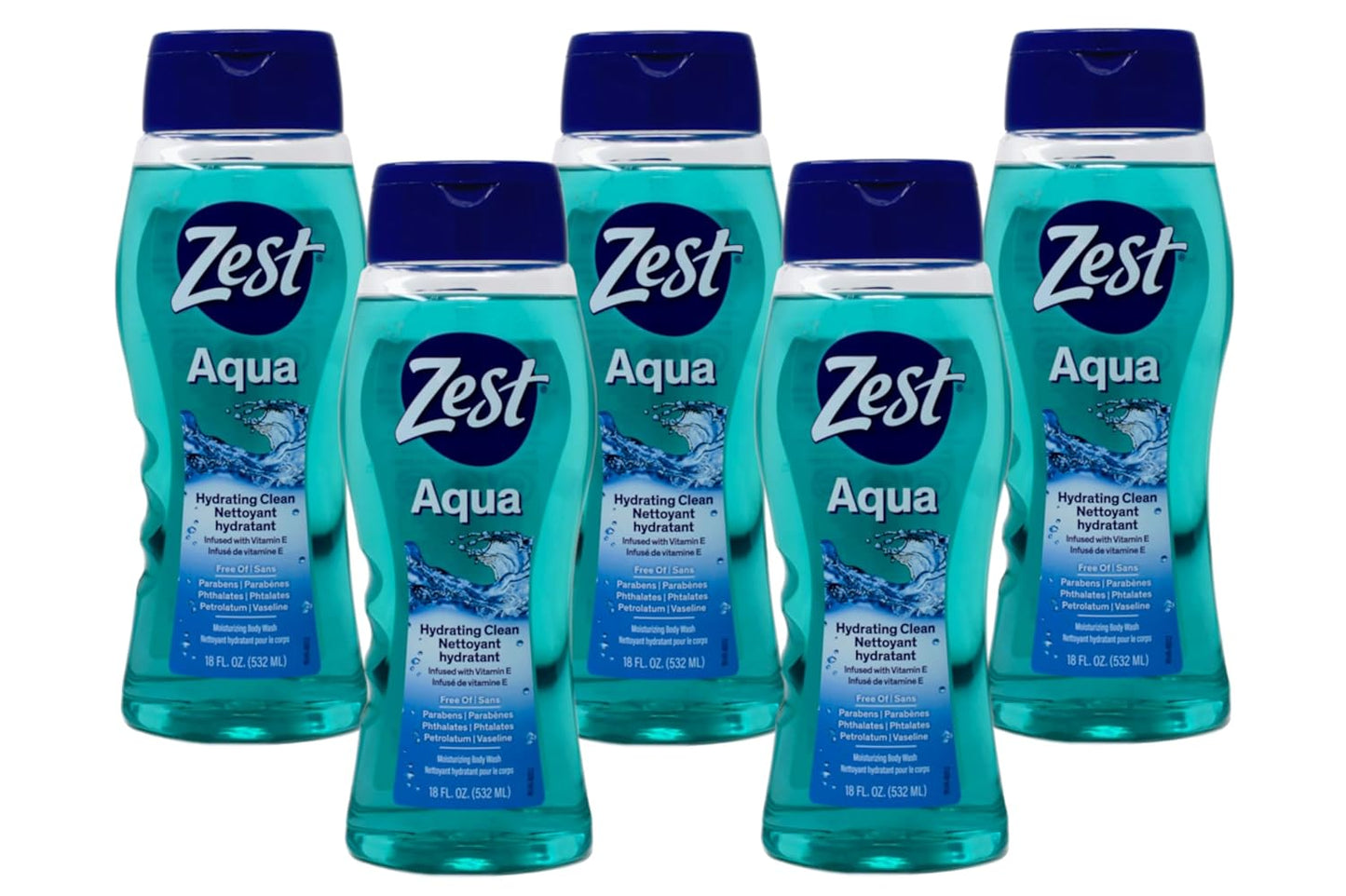 Zest Body Wash Aqua - 18 oz, Pack of 5
