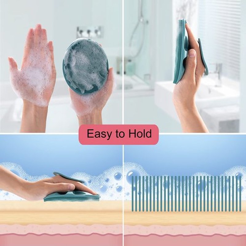 Soft Silicone Body Cleansing Brush Shower Scrubber, Gentle Exfoliating and Massage for All Kinds of Skin (Pink+Dark Green)
