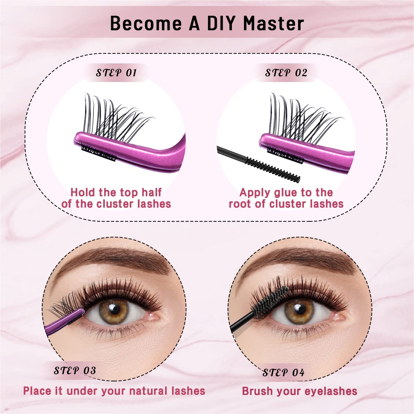 Lash Clusters 180 Pcs Cluster Lashes DIY Individual Lashes Fluffy Cluster Eyelash Extension Eyelash and Mirror 2 in 1 Easy to Apply at home Lashes (Natural,D-10-16mix)