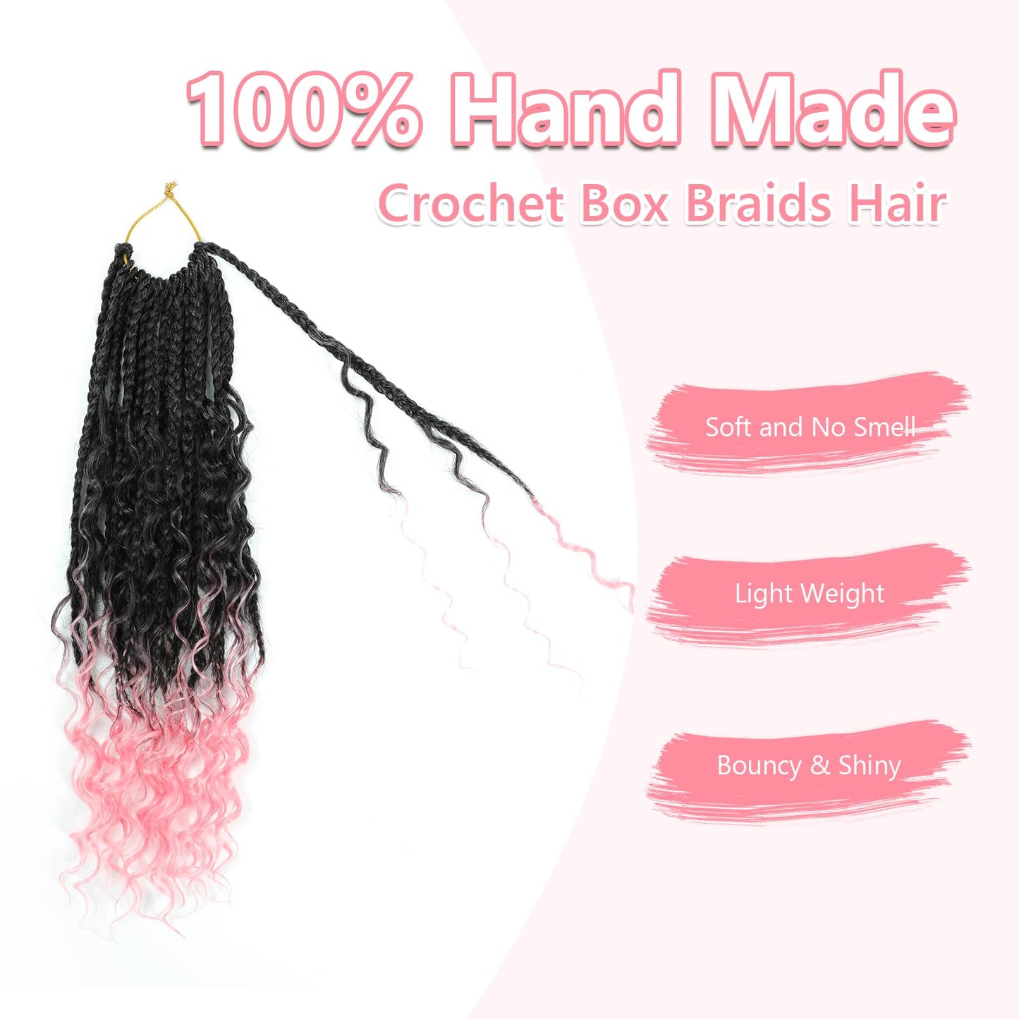 8 Packs Crochet Box Braids- 14 Inch Bohomian Box Braid Crochet Hair Synthetic Braiding Hair Goddess Box Braids Crochet Hair for Black Women(14(8Packs), 1B/Pink)