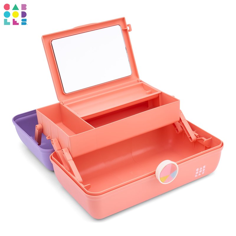 Caboodles On-The-Go Girl Makeup Box, Two-Tone Violet on Tangerine, Hard Plastic Makeup Organizer Box, Built-In Mirror, Secure Latch for Safe Travel, Spacious Storage for Large Items