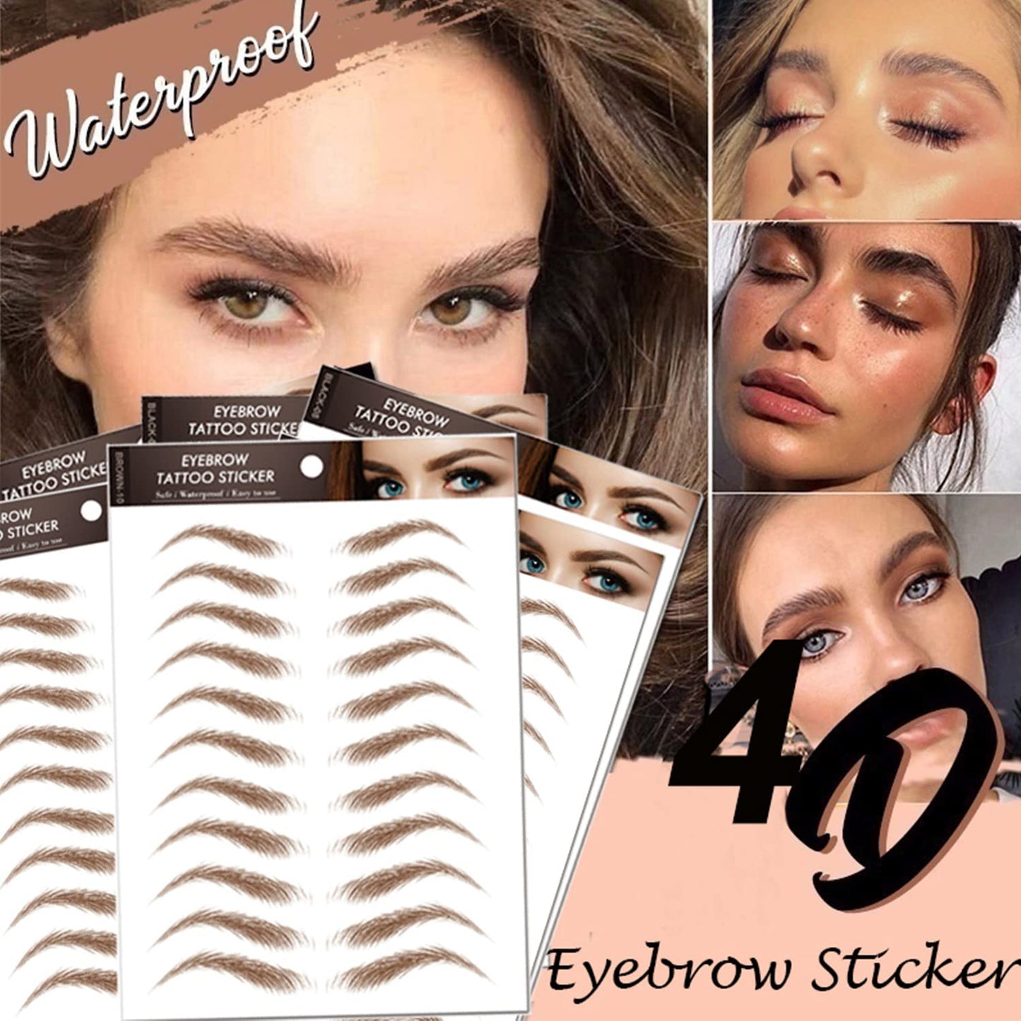 77Pairs 4D Hair-Like Eyebrow Tattoo Stickers Waterproof Natural Fake Eyebrow Stickers,Long Lasting Eyebrow Grooming Shaping Perfect for Women and Girls (Light Brown)