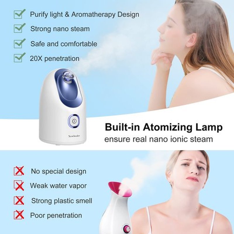 Newbealer Facial Steamer, Mini Aroma Face Steamer, Nano Ionic Hot Mist Face Humidifier for Facial Deep Cleaning, Home Sauna Spa Sprayer with 9 Pieces Acne Remover Kit (Blue, 160 ml)
