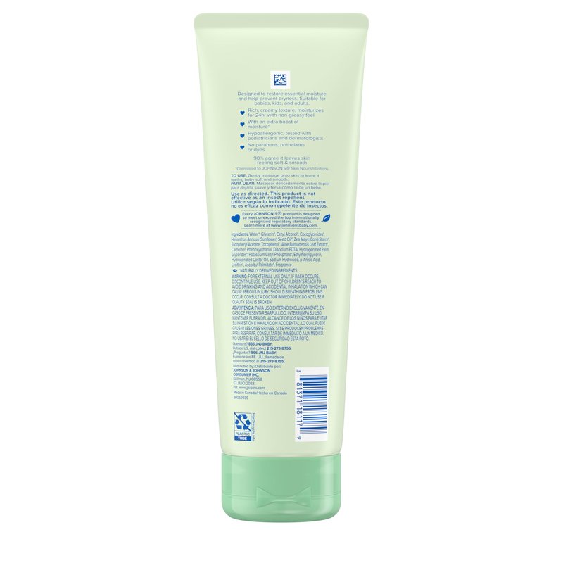 Johnson's Skin Nourish Creamy Oil, Aloe Scent & Vitamin E, Creamy Oil Helps Prevent Dryness & Moisturizes Baby's Delicate Skin for 24 Hours, Hypoallergenic & Non-Greasy, 8 fl. oz