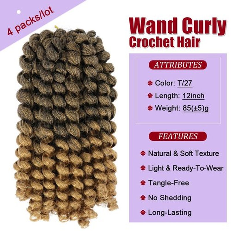 GetMaige Jamaican Bounce Crochet Hair For Black Women 4packs 72 Roots Natural Black Jumpy Wand Curls Crochet Hair Short Pre Looped Curly Crochet Hair (12inch (pack of 4), T27)