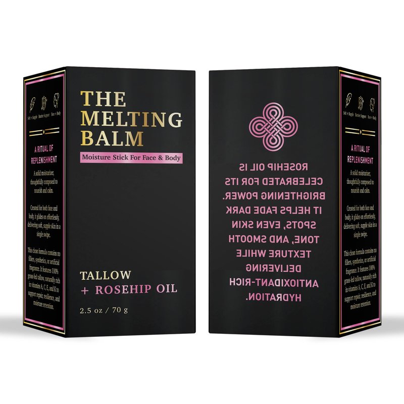The Melting Balm - Tallow + Rosehip Oil Moisture Stick for Face & Body | 100% Grass Fed Tallow Balm | Clean Solid Moisturizer for Dry Sensitive Skin | Instant Relief & Continuous Recovery | 2.5 oz