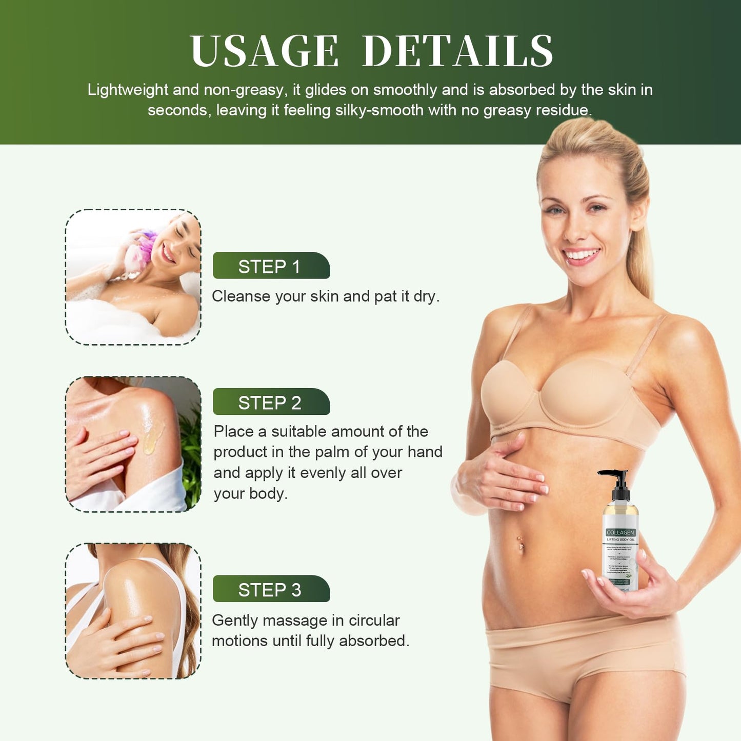 ptoso Collagen Lifting Body Oil After Shower, Hydrating Collagen Oil, Moisturizing Anti Aging Silk Body Oils for Women & Men, Smooth & Anti Wrinkles, Lightweight Non-Greasy